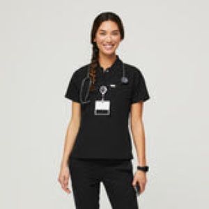 Figs Black Tunis - Slim Scrub Top - M / Black